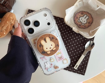 Cute Dessert Miffy Bunny Magnetic Phone Stand Case for iPhone 17 Pro, 16 Pro Max, 15 Series