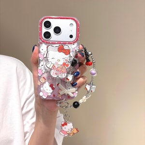 Bow Hello Kitty Wobble Magnetic Phone Case for iPhone 17 Pro Max, 17 Pro, 16 Pro Max Series Case + Strap+ Grip