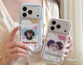 Cute Cat and Dog Flip Stand Phone Case for iPhone 17 Pro, 16 Pro Max, 15 Series