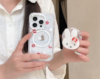 Red Apple Bow Miffy Rabbit Magnetic Case for iPhone 17 Pro, 16 Pro Max, 15 Series