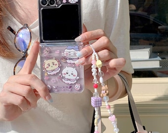 Cute Chiikawa Phone Case with Lanyard for Samsung Galaxy Z Flip 8 7 6 5