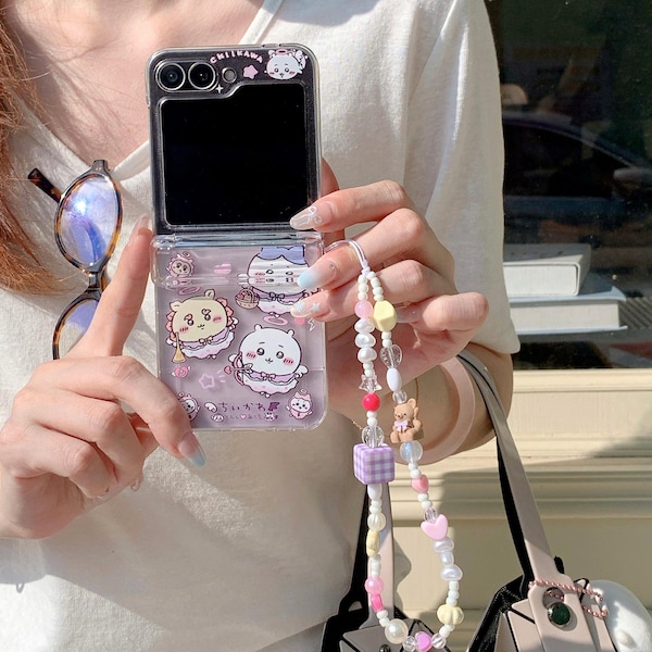Cute Chiikawa Phone Case with Lanyard for Samsung Galaxy Z Flip 8 7 6 5