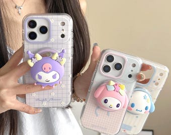 Cute Sanrio Silicone Magnetic Stand Case for iPhone 17 Pro Max/17 Pro/16 Pro Max |