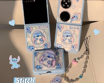Cute Stitch Magnetic Stand Case with Lanyard for Samsung Galaxy Z Flip 8 7 6 5 4 3,