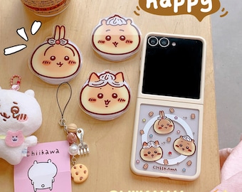 Cute Chiikawa Magnetic Phone Case with Lanyard for Samsung Galaxy Z Flip 8 7 6 5