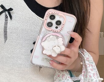 Cute Angel Hello Kitty Magnetic Phone Case Stand for iPhone 17 Pro, 16 Pro Max, 15 Series