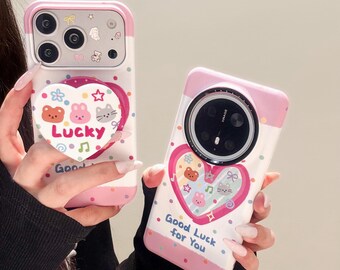 Colourful Polka Dot Love Bear Bunny Magnetic Phone Case Stand for iPhone 17 Pro, 16 Pro Max and 15 Series