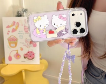 Funda morada de Hello Kitty con correa, compatible con iPhone 17 Pro Max, 17 Pro y 16 Pro Max.