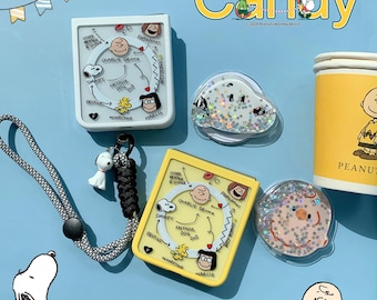 Cartoon Snoopy Charlie Magnetic Case with Lanyard for Galaxy Z Flip 8 7 6 5