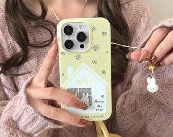 Funda para teléfono con diseño de copo de nieve de Miffy amarilla brillante, universal para iPhone 13-17.