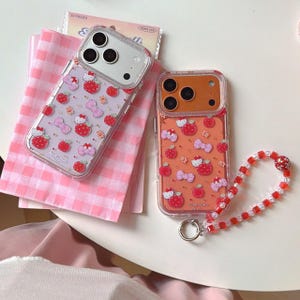 Pink Bow Red Apple Hello Kitty Phone Case with Strap, Compatible with iPhone 17 Pro Max, 17 Pro, 16 Pro Max Series image 5