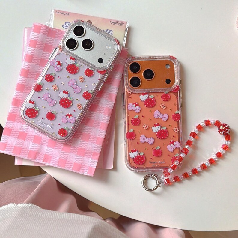 Pink Bow Red Apple Hello Kitty Phone Case with Strap, Compatible with iPhone 17 Pro Max, 17 Pro, 16 Pro Max Series image 5