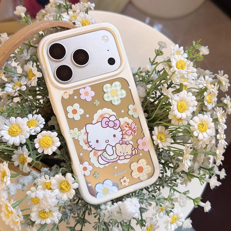 Korean Floral Hello Kitty & Bear Phone Case for iPhone 17 Pro Max, 17 Pro, 16 Pro Max Series image 5