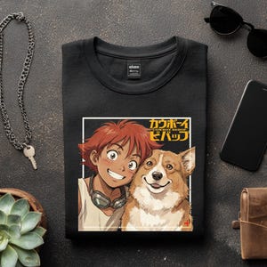 Cowboy Bebop Inspired Tee, Ein and Ed Tshirt, Retro Anime Art Tee