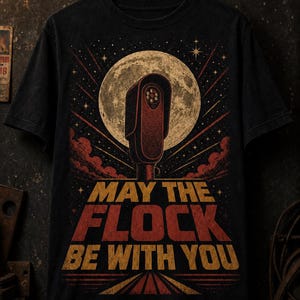 May the Flock Be With You Shirt by SlopRoasted, product mockup image 1. San Diego finally found a surveillance spokesman honest enough to wear the uniform.