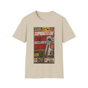 Sky Saw Declares War, Funny Tabloid Graphic Tee, Weird Internet Shirt, SlopRoasted Gift imagen 2