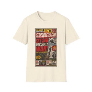 Sky Saw Declares War, Funny Tabloid Graphic Tee, Weird Internet Shirt, SlopRoasted Gift imagen 3
