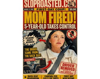 Mom Fired! 5-Year-Old Takes Control Tabloid Poster, Funny Satire Wall Art, SlopRoasted Print