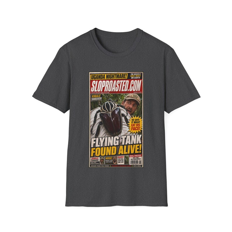 Flying Tank Found Alive! Tabloid T-Shirt, Funny SlopRoasted Graphic Tee image 4