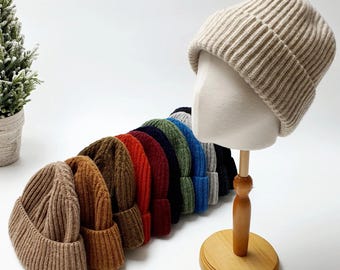 Handmade Thick Wool Beanie Cap - cold Weather Knit Hat , Classic Winter Beanie