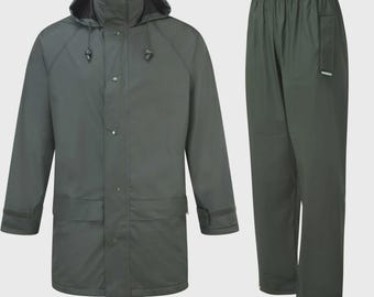 Men’s work Waterproof Rain Jacket & Trouser Set - Olive Green PU TRICOT ( S- 3XL )