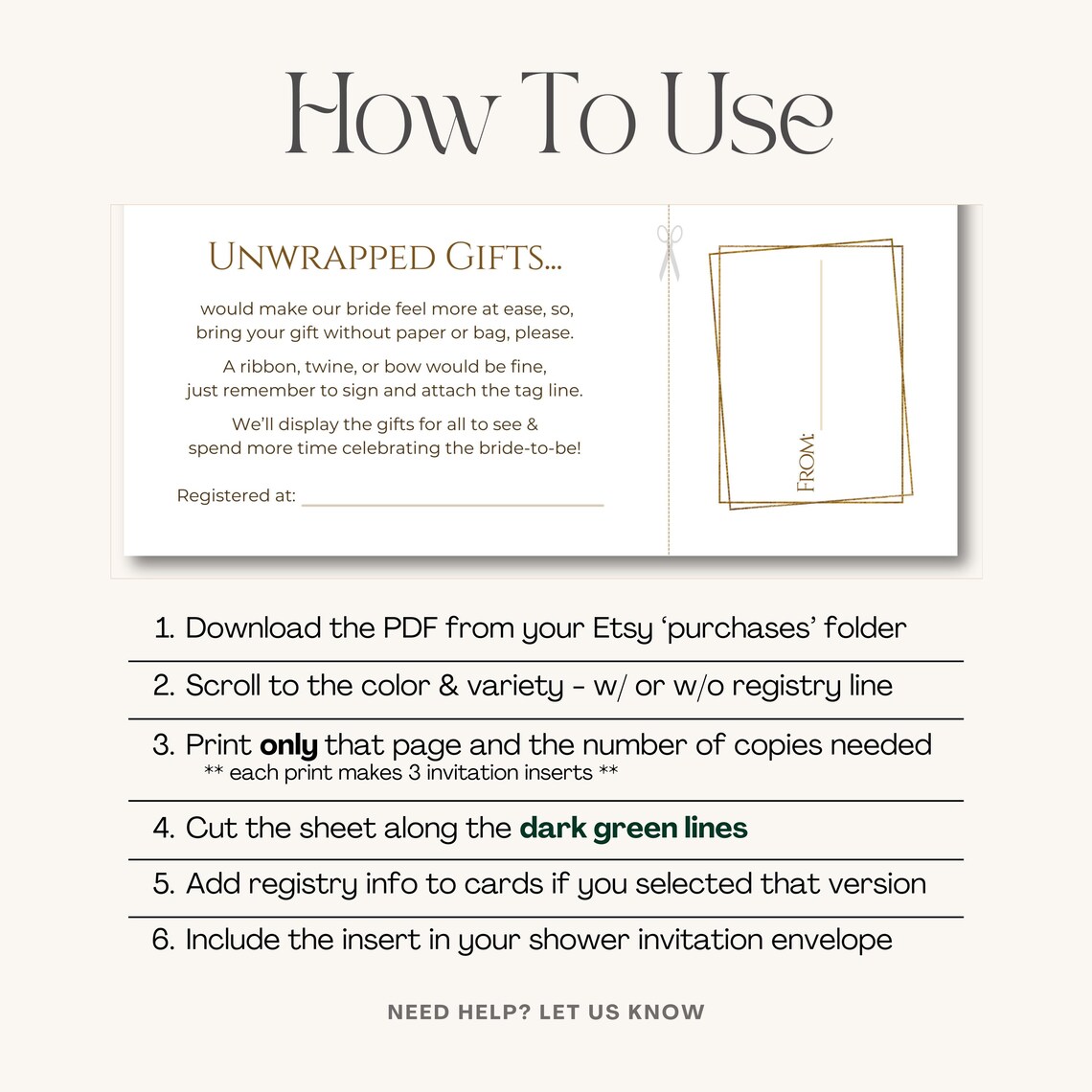Editable Display Shower Instruction Card Unwrapped Shower Invitation ...