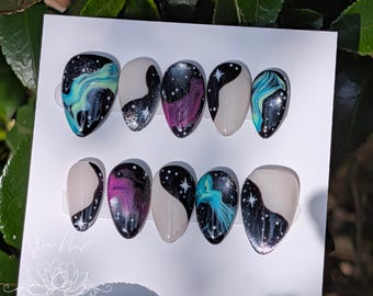 Aurora Skies Press On Nails • Galaxy Nail Art • Cat Eye Nails