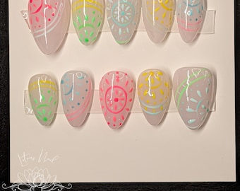 Summer in Morocco Press On Nails • Custom Hand Painted • Quality Nail Set • Rainbow Nail Art