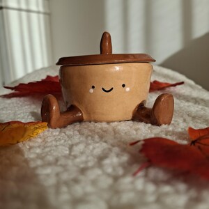 Handmade Ceramic Acorn Jar with Lid, Cute Woodland Fall Decor