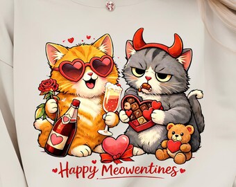 Valentine Cat Sweatshirt, Cat Lover Tee, Valentines Gift