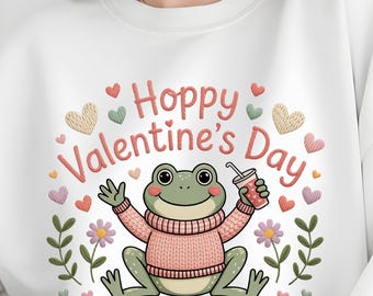 Happy Valentine’s Day Sweatshirt, Cute Frog Valentine Sweatshirt, Funny Valentine Pullover, Frog Lover Gift, Valentine’s Day Sweater