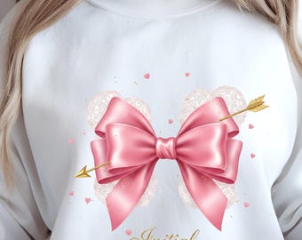 Valentine’s Day Personalized Sweatshirt for Women – Pink Bow Initial Gift for Her