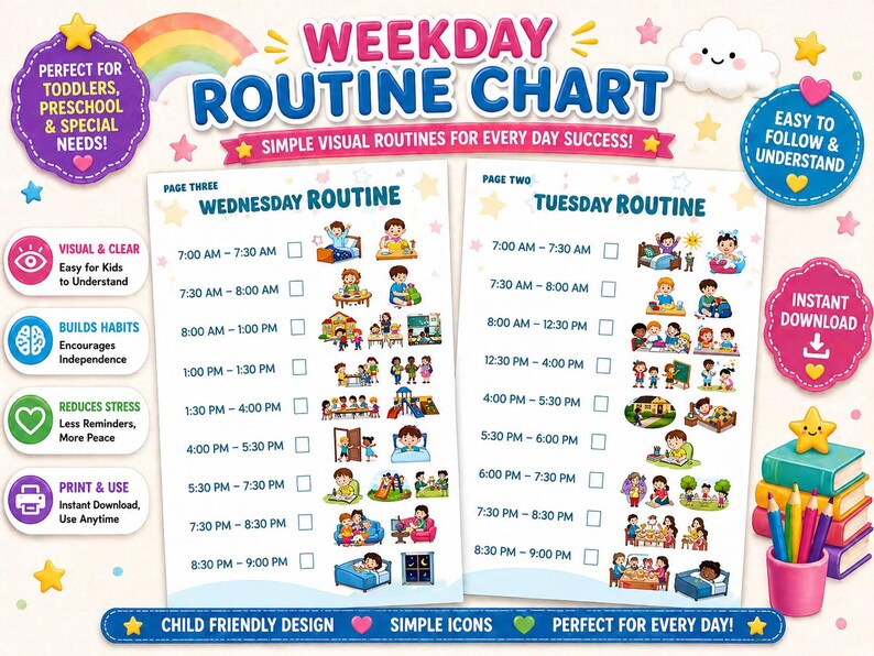 Kids Weekly Visual Printable, Autism Friendly Routine Chart, Daily ...
