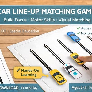 Car Line Up Matching Game Printable, Vehicle Position Activity for Preschool, Transportation Game