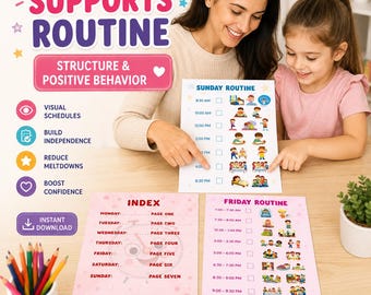 Planificador visual semanal imprimible para niños, tabla de rutinas adaptada para niños con autismo, planificador de rutinas diarias, horario para niños con TDAH