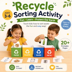 Recycling Sorting Activity Printable, Montessori Waste Game (Digital Download)