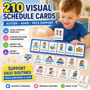 210 Tarjetas de Horario Visual para Autismo, Rutina PECS, Tabla de Comportamiento Imprimible, PDF de Educación Especial