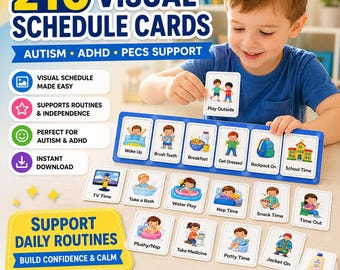 210 wizualnych kart harmonogramu dla osób z autyzmem, rutyna PECS, tabela zachowań do druku, edukacja specjalna w formacie PDF