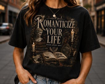 Projekt koszulki Dark Academia, Vintage Book Lover PNG, Moody T-Shirt (pobranie cyfrowe)
