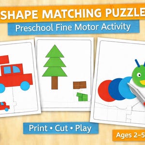 Shape Matching Puzzle for Preschool | Printable Fine Motor Game | Learning Activity PDF