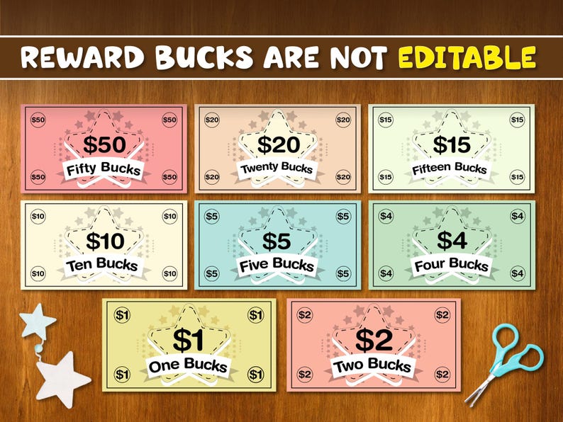 Chore Bucks Reward System Printable | Kids Allowance Money Chart PDF ...