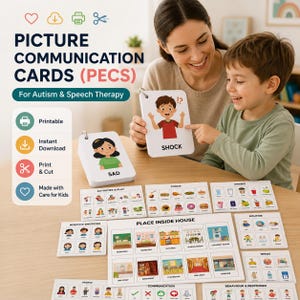 Cartes de communication par images (PECS) – Autisme, aides visuelles pour l'orthophonie (téléchargement instantané)