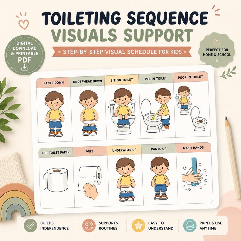 Toilette Routine Toilet Training Visual Schedule, Autism Potty Routine Chart - Etsy