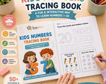Numbers Tracing Worksheets 1–30 Printable, Preschool Tracing Book, Kids Counting, Toddler Math Sheets