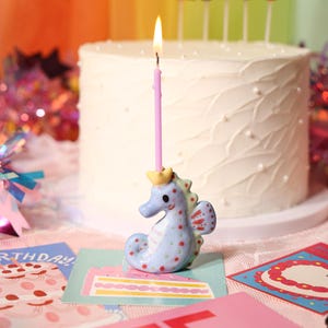 Adorno para pastel de caballito de mar, portavelas de cerámica para cumpleaños, decoración para pastel bajo el mar, linda decoración para fiesta oceánica, adorno para baby shower.
