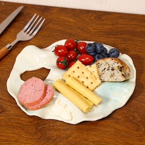 Handmade Ceramic Charcuterie Serving Plate Irregular Wavy Edge Snack Platter Appetizer Board Artisan Pottery Cheese Board Unique Gift