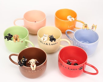 Custom Colorful 3D Pet Mug Personalized Cat Dog Hidden inside Coffee Mug Handmade Cute Figurine Colorful Ceramic Cup Special Gift for Lover