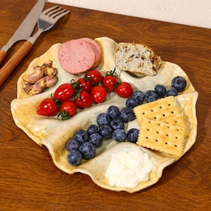 Organic Wavy Pale Yellow Mint Glaze Charcuterie Board Rustic Ceramic Serving Platter Wabi Sabi Cheese Tray Handmade Pottery Hostess Gift