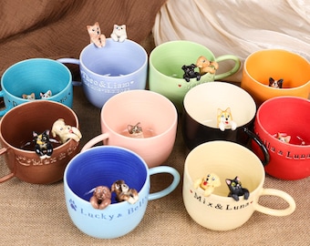 31 Colors Custom Pet Ceramic Mug Personalized Handmade Dog Mug Custom Color Pet Lover Gift Special Coffee Cat Mug Peekaboo Espresso Mug