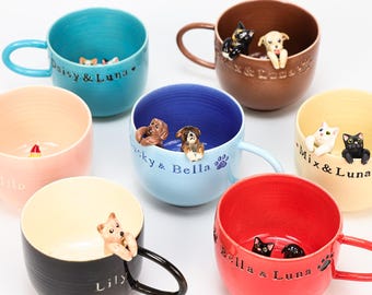 Personalized Handmade Pet Ceramic Mug Custom Handpainted Dog Mug Custom Color Pet Lover Gift Special Coffee Cat Mug Peekaboo Espresso Mug